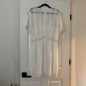 Michael Kors White Lace Shift Dress – Size 14 – Short Sleeve Cotton-Lined